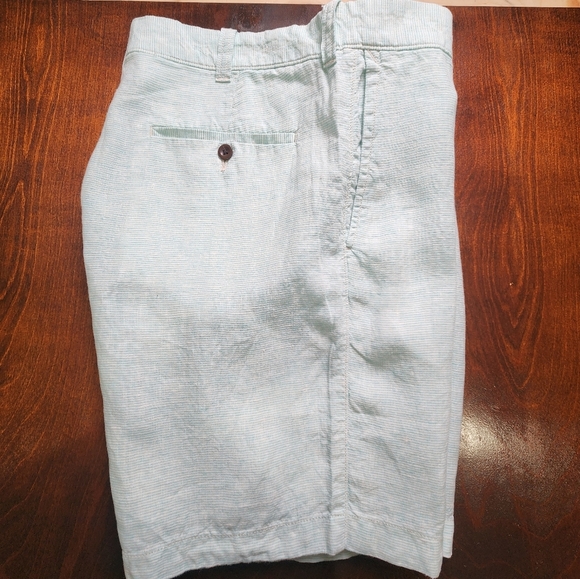J Crew Linen Shorts Men’s 35 Green White Striped 9” Inseam Casual Lightweight - Picture 1 of 7